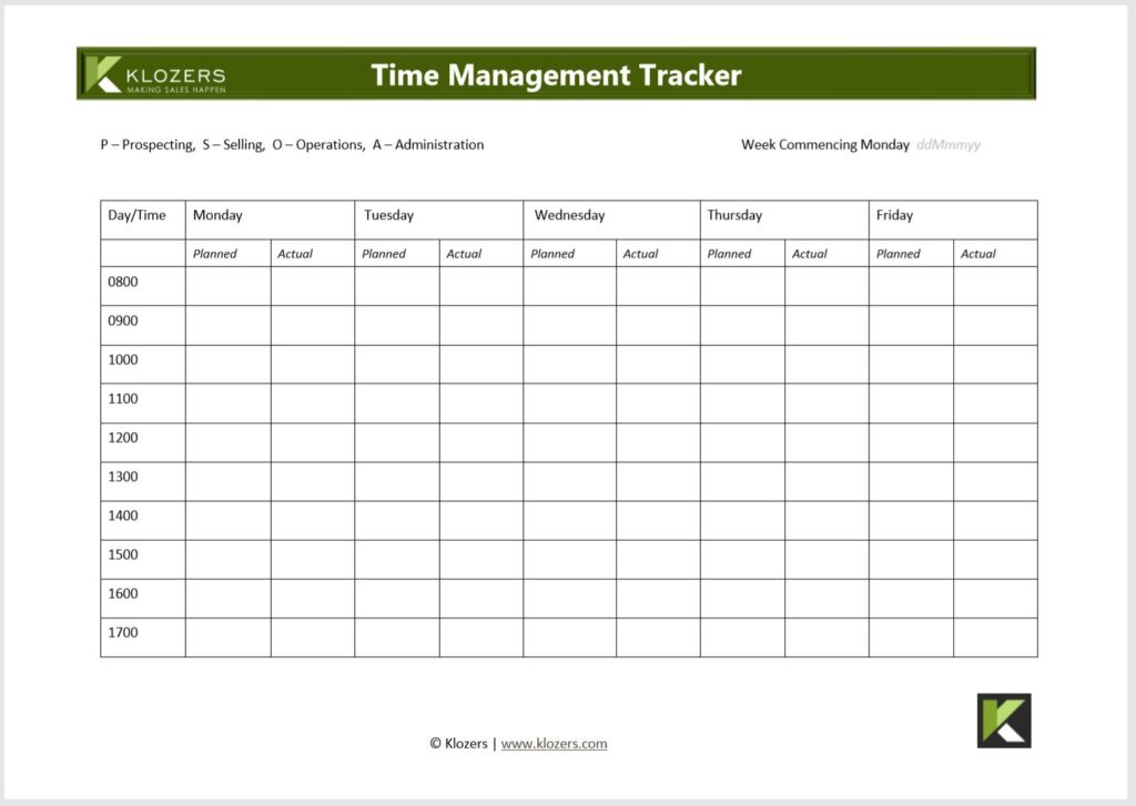 B2B Sales tools - Time Management Tracker File