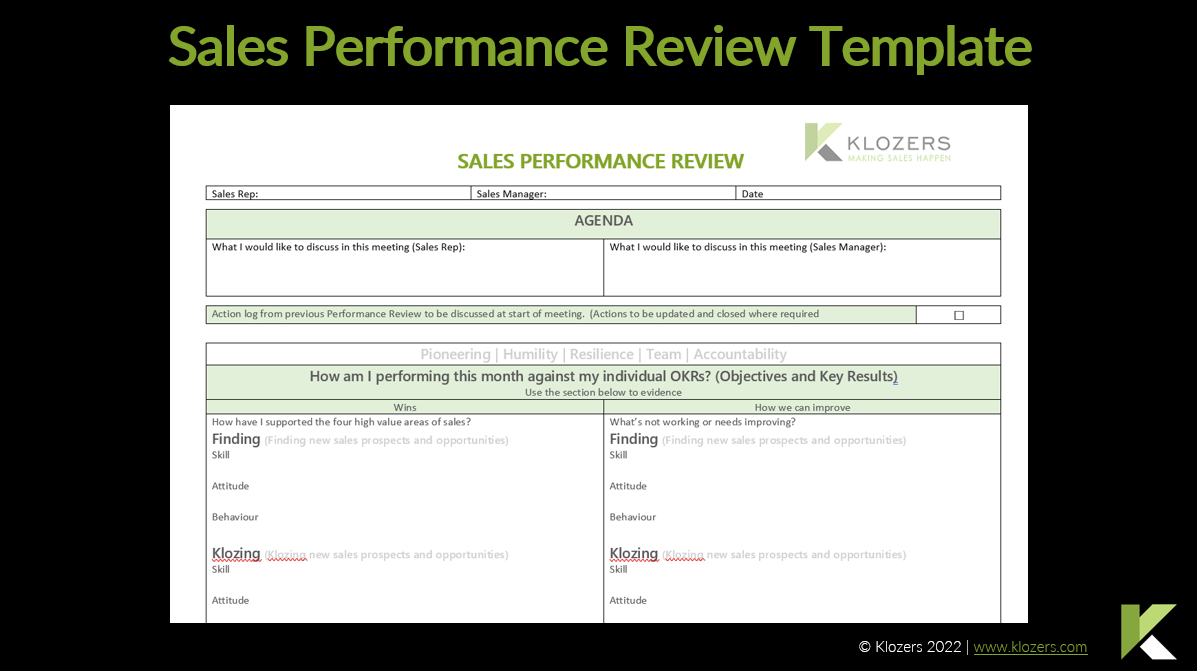 Sales Performance Review Template Klozers